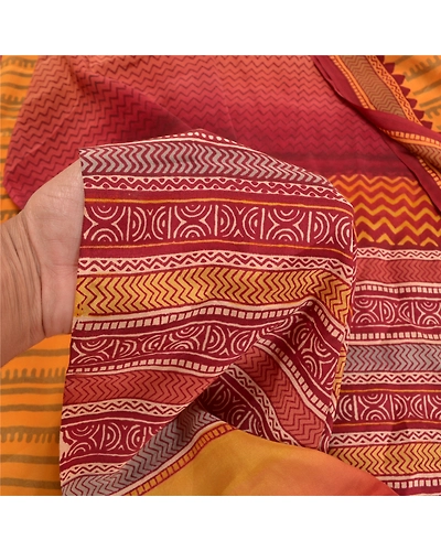 Sanskriti Vintage Mustard Sarees 100% Pure Crepe Silk Printed Sari Craft Fabric, PRC-15725-Mustard-Printed Floral Design-Pure Crepe Silk-3
