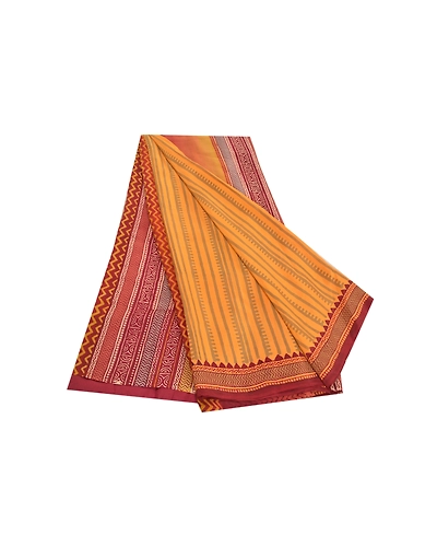 Sanskriti Vintage Mustard Sarees 100% Pure Crepe Silk Printed Sari Craft Fabric, PRC-15725-Mustard-Printed Floral Design-Pure Crepe Silk-7