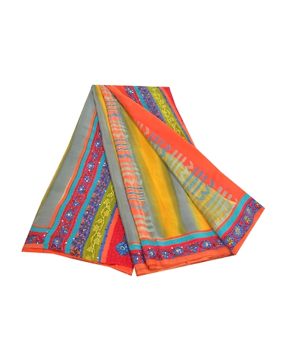 Sanskriti Vintage Multi Printed Hand Beaded Sarees Pure Crepe Silk Sari Fabric, PRC-15780-Multi-Printed Floral Design-Pure Crepe Silk-7