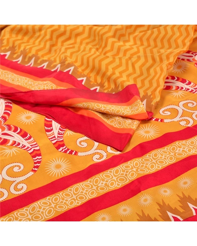 Sanskriti Vintage Mustard Pure Crepe Silk Sarees Printed Sari 5Yd Craft Fabric, PRC-15863-Mustard-Printed Floral Design-Pure Crepe Silk-1