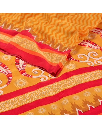 Sanskriti Vintage Mustard Pure Crepe Silk Sarees Printed Sari 5Yd Craft Fabric, PRC-15863-Mustard-Printed Floral Design-Pure Crepe Silk-2