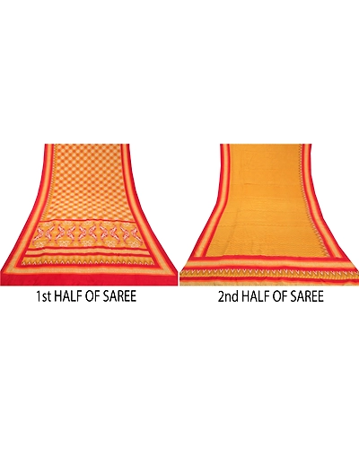 Sanskriti Vintage Mustard Pure Crepe Silk Sarees Printed Sari 5Yd Craft Fabric, PRC-15863-Mustard-Printed Floral Design-Pure Crepe Silk-4