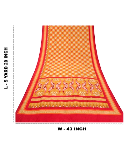 Sanskriti Vintage Mustard Pure Crepe Silk Sarees Printed Sari 5Yd Craft Fabric, PRC-15863-Mustard-Printed Floral Design-Pure Crepe Silk-9