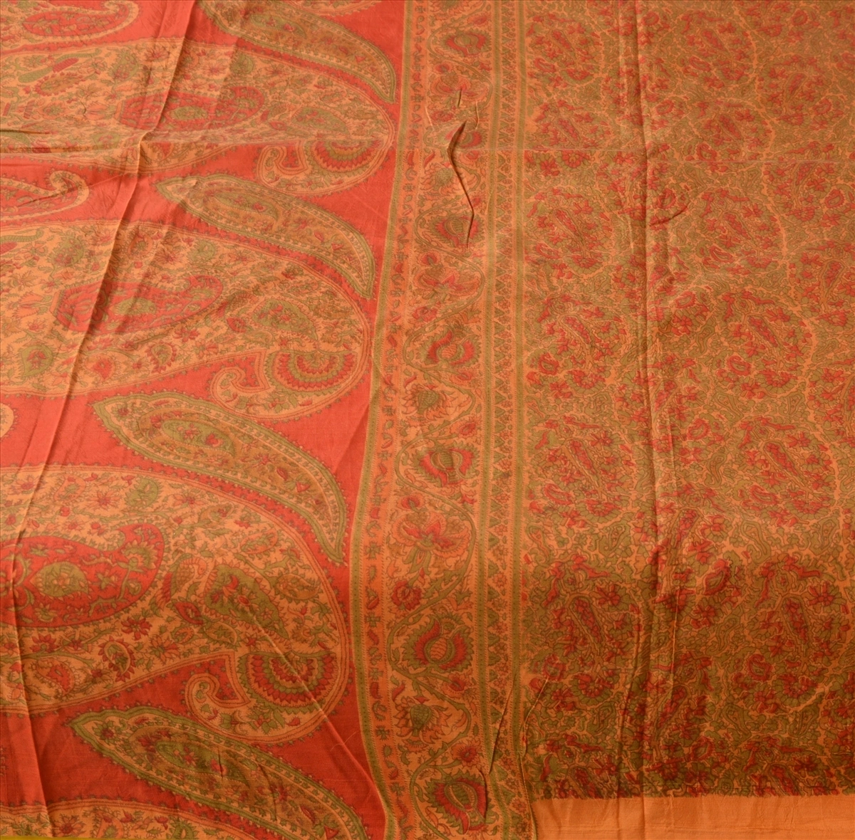 Sanskriti Vintage Indian Sari 100% Pure Silk Sarees Orange Printed Sarees Fabric, PRC-159-Orange-Printed Floral Design-Pure Silk-1