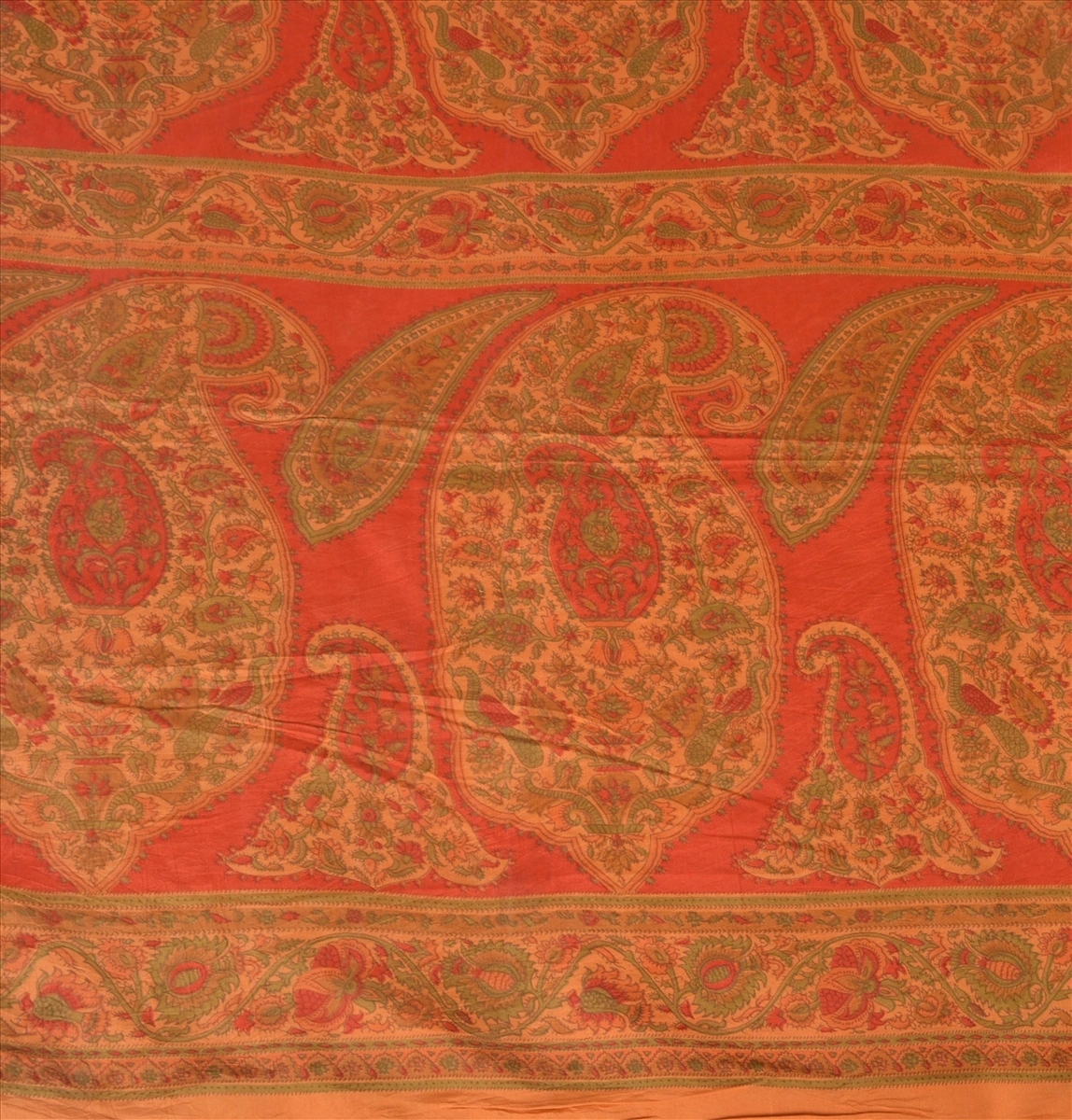 Sanskriti Vintage Indian Sari 100% Pure Silk Sarees Orange Printed Sarees Fabric, PRC-159-Orange-Printed Floral Design-Pure Silk-2