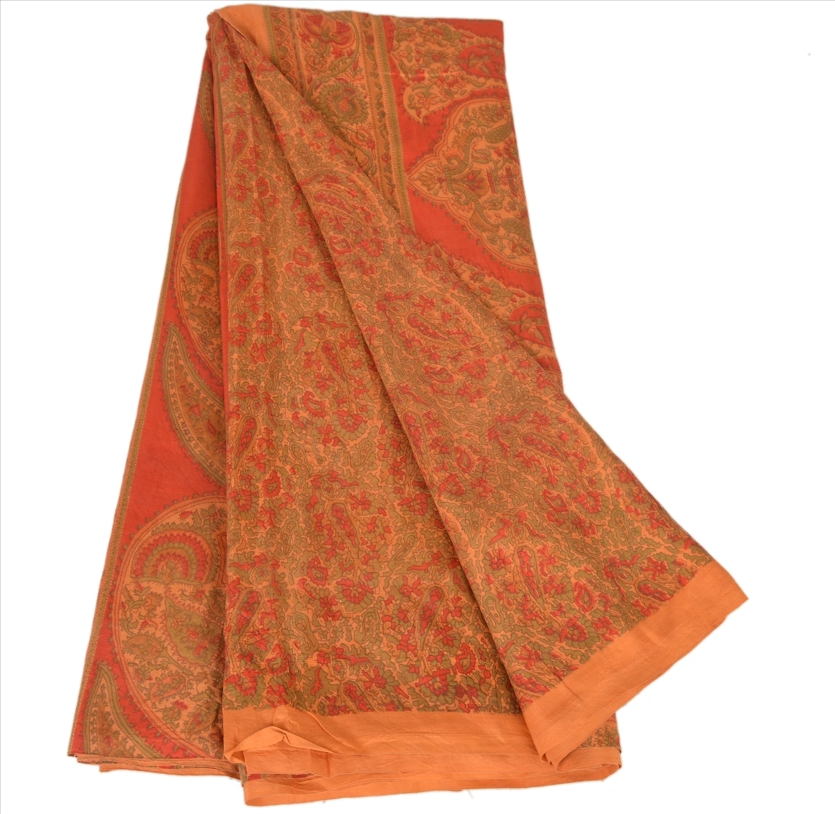 Sanskriti Vintage Indian Sari 100% Pure Silk Sarees Orange Printed Sarees Fabric, PRC-159-Orange-Printed Floral Design-Pure Silk-6