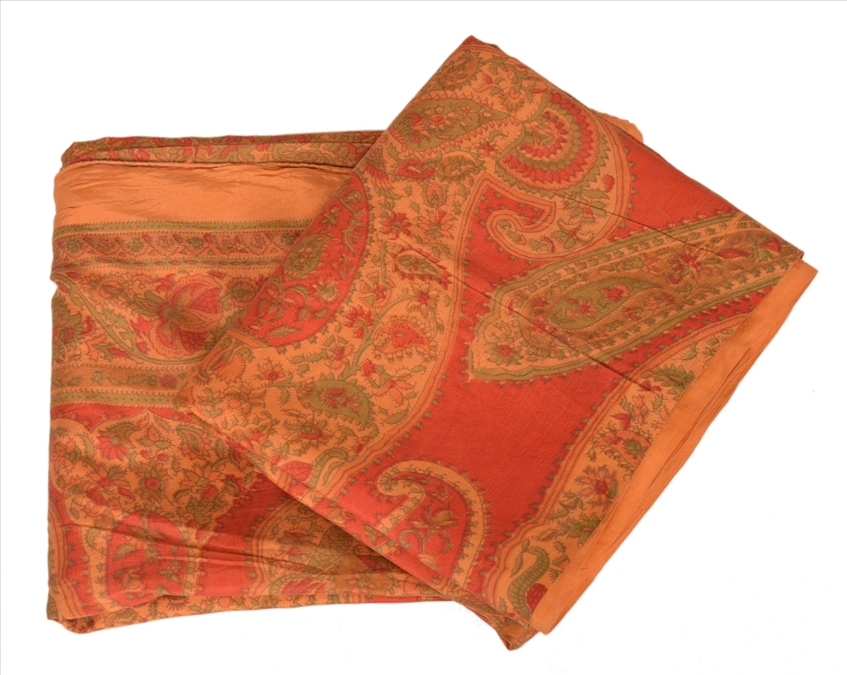 Sanskriti Vintage Indian Sari 100% Pure Silk Sarees Orange Printed Sarees Fabric, PRC-159-Orange-Printed Floral Design-Pure Silk-9