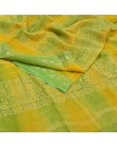 Sanskriti Vintage Green Indian Printed Sari Pure Crepe Silk Sarees Craft Fabric, PRC-15901-Green-Printed Floral Design-Pure Crepe Silk-1