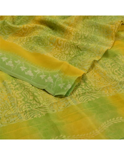 Sanskriti Vintage Green Indian Printed Sari Pure Crepe Silk Sarees Craft Fabric, PRC-15901-Green-Printed Floral Design-Pure Crepe Silk-2