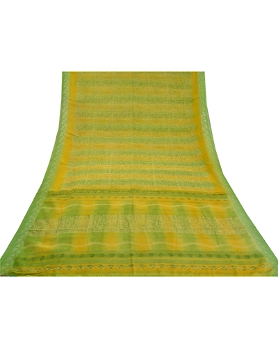 Sanskriti Vintage Green Indian Printed Sari Pure Crepe Silk Sarees Craft Fabric, PRC-15901-Green-Printed Floral Design-Pure Crepe Silk-8