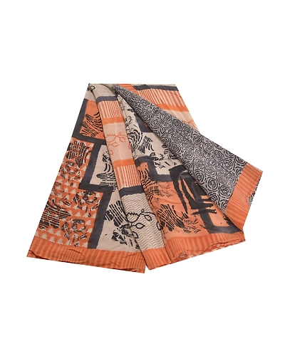 Sanskriti Vintage Peach Indian Sarees Pure Crepe Silk Printed Sari Craft Fabric, PRC-15940-Peach-Printed Floral Design-Pure Crepe Silk-7