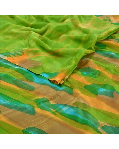 Sanskriti Vintage Green Indian Sarees Pure Crepe Silk Printed Sari Craft Fabric, PRC-15972-Green-Printed Floral Design-Pure Crepe Silk-2