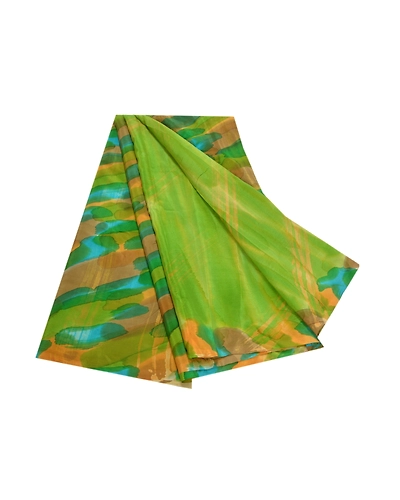 Sanskriti Vintage Green Indian Sarees Pure Crepe Silk Printed Sari Craft Fabric, PRC-15972-Green-Printed Floral Design-Pure Crepe Silk-7