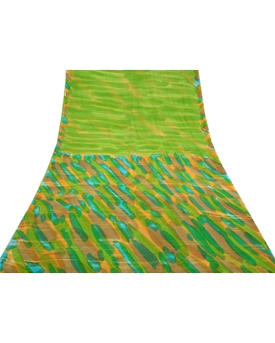 Sanskriti Vintage Green Indian Sarees Pure Crepe Silk Printed Sari Craft Fabric, PRC-15972-Green-Printed Floral Design-Pure Crepe Silk-8