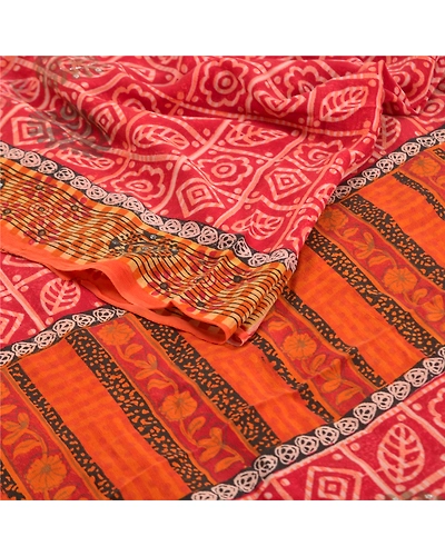 Sanskriti Vintage Red Indian Sarees Pure Crepe Silk Sparkles Sari Craft Fabric, PRC-15982-Red-Printed Floral Design-Pure Crepe Silk-2
