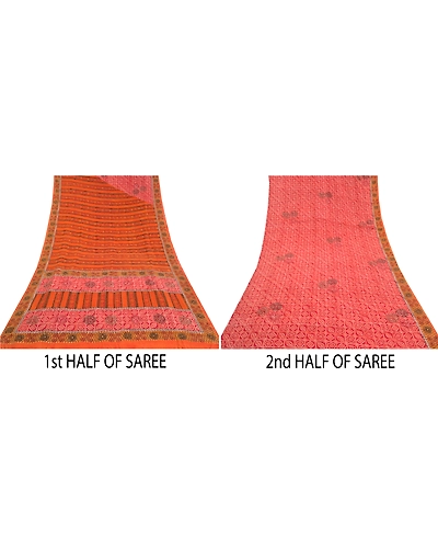 Sanskriti Vintage Red Indian Sarees Pure Crepe Silk Sparkles Sari Craft Fabric, PRC-15982-Red-Printed Floral Design-Pure Crepe Silk-4