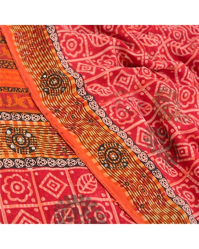 Sanskriti Vintage Red Indian Sarees Pure Crepe Silk Sparkles Sari Craft Fabric, PRC-15982-Red-Printed Floral Design-Pure Crepe Silk-5