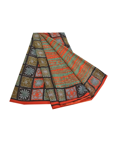 Sanskriti Vintage Green Indian Sarees Pure Crepe Silk Printed Sari Craft Fabric, PRC-15993-Green-Printed Floral Design-Pure Crepe Silk-7