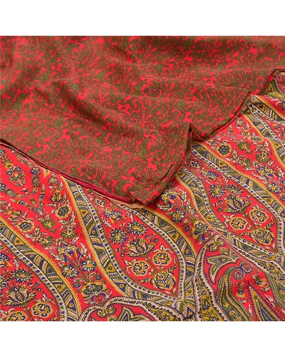 Sanskriti Vintage Red Indian Sarees Pure Crepe Silk Printed Sari Craft Fabric, PRC-16042-Red-Printed Floral Design-Pure Crepe Silk-2