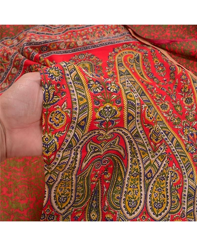 Sanskriti Vintage Red Indian Sarees Pure Crepe Silk Printed Sari Craft Fabric, PRC-16042-Red-Printed Floral Design-Pure Crepe Silk-3