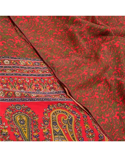 Sanskriti Vintage Red Indian Sarees Pure Crepe Silk Printed Sari Craft Fabric, PRC-16042-Red-Printed Floral Design-Pure Crepe Silk-5