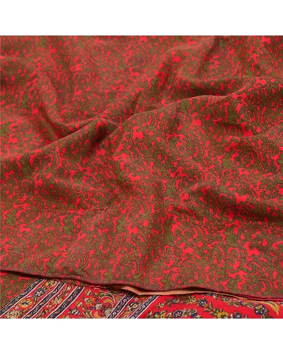 Sanskriti Vintage Red Indian Sarees Pure Crepe Silk Printed Sari Craft Fabric, PRC-16042-Red-Printed Floral Design-Pure Crepe Silk-6