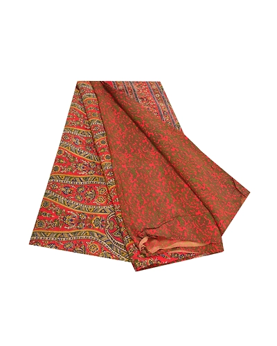 Sanskriti Vintage Red Indian Sarees Pure Crepe Silk Printed Sari Craft Fabric, PRC-16042-Red-Printed Floral Design-Pure Crepe Silk-7