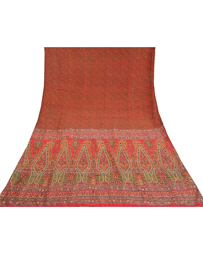 Sanskriti Vintage Red Indian Sarees Pure Crepe Silk Printed Sari Craft Fabric, PRC-16042-Red-Printed Floral Design-Pure Crepe Silk-8