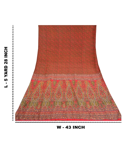 Sanskriti Vintage Red Indian Sarees Pure Crepe Silk Printed Sari Craft Fabric, PRC-16042-Red-Printed Floral Design-Pure Crepe Silk-9