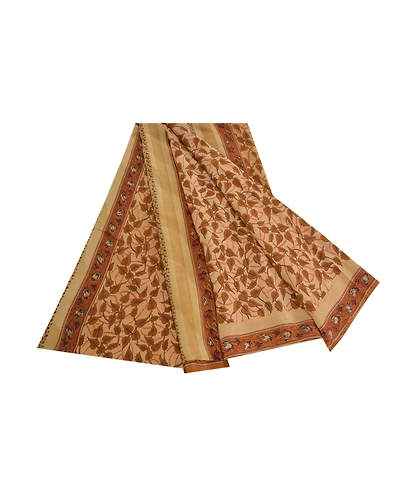 Sanskriti Vintage Brown Sarees Printed Pure Crepe Silk Sari Floral Craft Fabric, PRC-16097-Brown-Printed Floral Design-Pure Crepe Silk-7