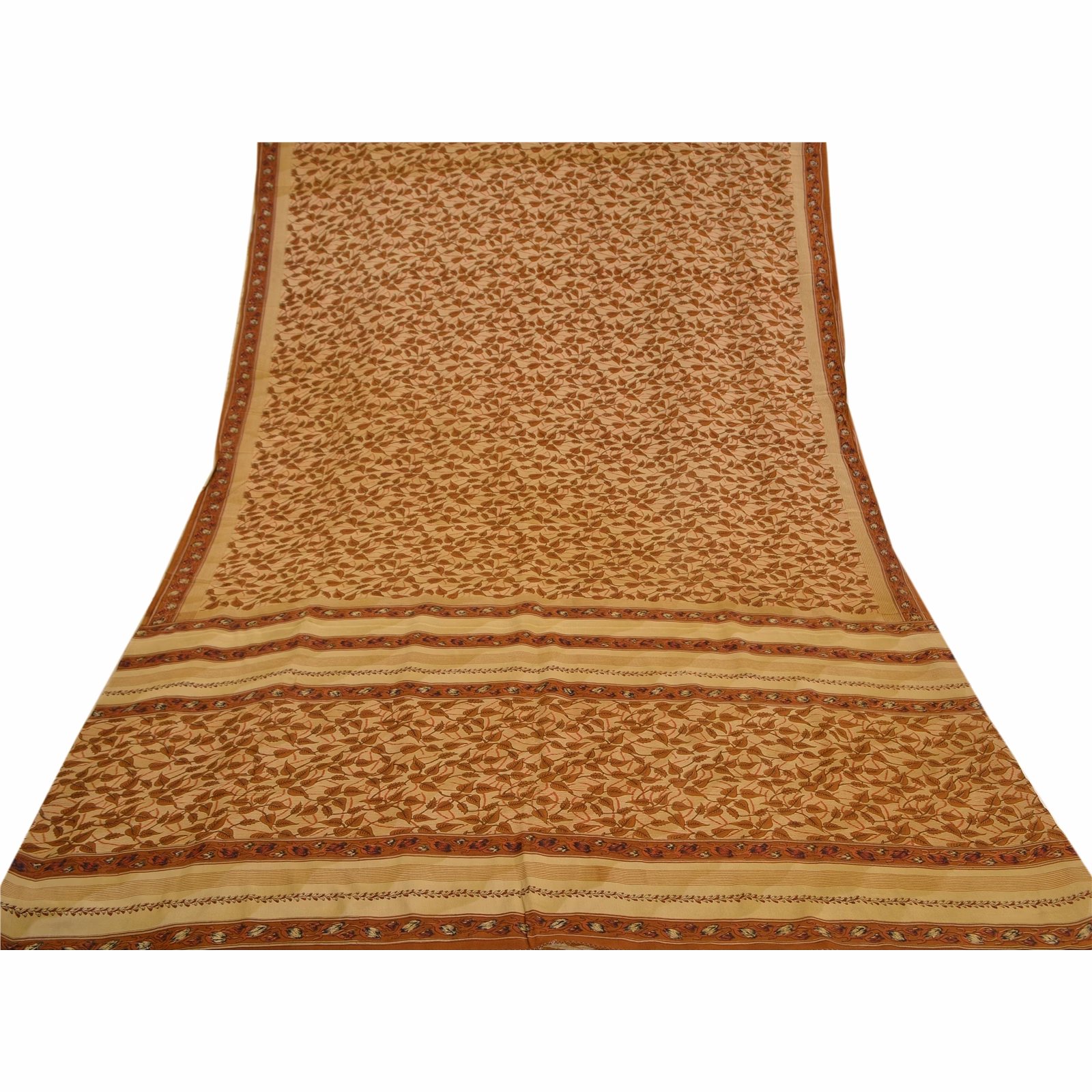 Sanskriti Vintage Brown Sarees Printed Pure Crepe Silk Sari Floral Craft Fabric, PRC-16097 image 8