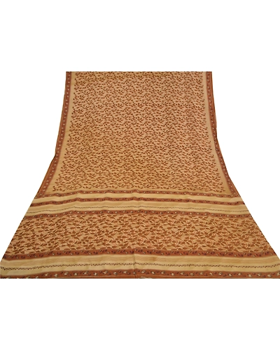 Sanskriti Vintage Brown Sarees Printed Pure Crepe Silk Sari Floral Craft Fabric, PRC-16097-Brown-Printed Floral Design-Pure Crepe Silk-8