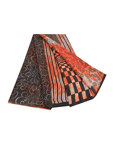 Sanskriti Vintage Tie-Dye Orange Sarees Pure Crepe Silk Print Sari Craft Fabric, PRC-16174-Orange-Printed Floral Design-Pure Crepe Silk-7