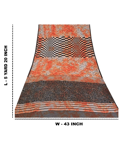Sanskriti Vintage Tie-Dye Orange Sarees Pure Crepe Silk Print Sari Craft Fabric, PRC-16174-Orange-Printed Floral Design-Pure Crepe Silk-9