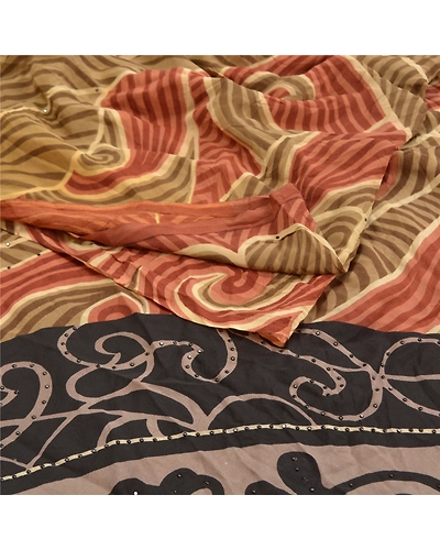 Sanskriti Vintage Brown Sarees Pure Crepe Silk Printed Sari Craft Fabric, PRC-16214-Shades Of Brown-Printed Floral-Pure Crepe Silk-1