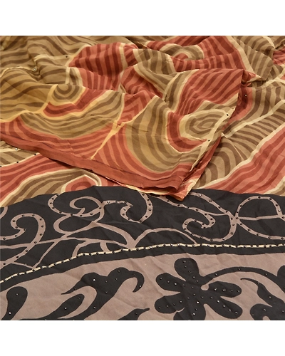 Sanskriti Vintage Brown Sarees Pure Crepe Silk Printed Sari Craft Fabric, PRC-16214-Shades Of Brown-Printed Floral-Pure Crepe Silk-2