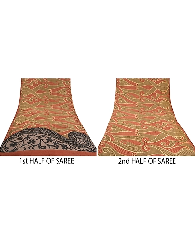 Sanskriti Vintage Brown Sarees Pure Crepe Silk Printed Sari Craft Fabric, PRC-16214-Shades Of Brown-Printed Floral-Pure Crepe Silk-4