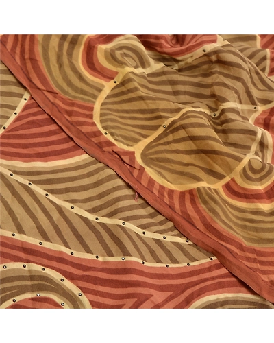 Sanskriti Vintage Brown Sarees Pure Crepe Silk Printed Sari Craft Fabric, PRC-16214-Shades Of Brown-Printed Floral-Pure Crepe Silk-5