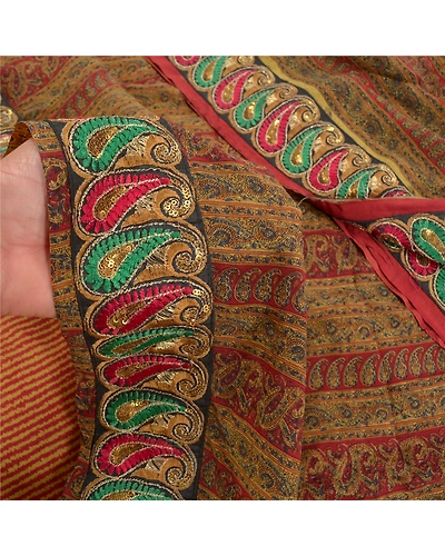 Sanskriti Vintage Red Embroidery Pure Crepe Silk Sarees Print Sari Craft Fabric, PRC-16273-Red-Printed Floral Design-Pure Crepe Silk-3