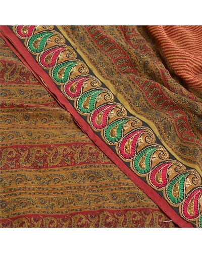 Sanskriti Vintage Red Embroidery Pure Crepe Silk Sarees Print Sari Craft Fabric, PRC-16273-Red-Printed Floral Design-Pure Crepe Silk-5