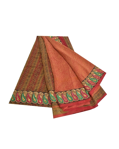 Sanskriti Vintage Red Embroidery Pure Crepe Silk Sarees Print Sari Craft Fabric, PRC-16273-Red-Printed Floral Design-Pure Crepe Silk-7