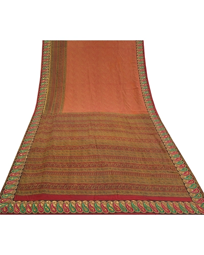 Sanskriti Vintage Red Embroidery Pure Crepe Silk Sarees Print Sari Craft Fabric, PRC-16273-Red-Printed Floral Design-Pure Crepe Silk-8