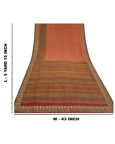 Sanskriti Vintage Red Embroidery Pure Crepe Silk Sarees Print Sari Craft Fabric, PRC-16273-Red-Printed Floral Design-Pure Crepe Silk-9