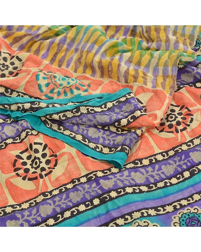 Sanskriti Vintage Multi Indian Sarees Pure Crepe Silk Printed Sari Craft Fabric, PRC-16350-Multi-Printed Floral Design-Pure Crepe Silk-1