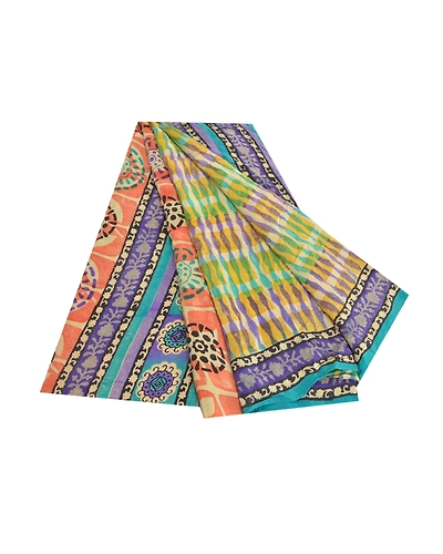 Sanskriti Vintage Multi Indian Sarees Pure Crepe Silk Printed Sari Craft Fabric, PRC-16350-Multi-Printed Floral Design-Pure Crepe Silk-7