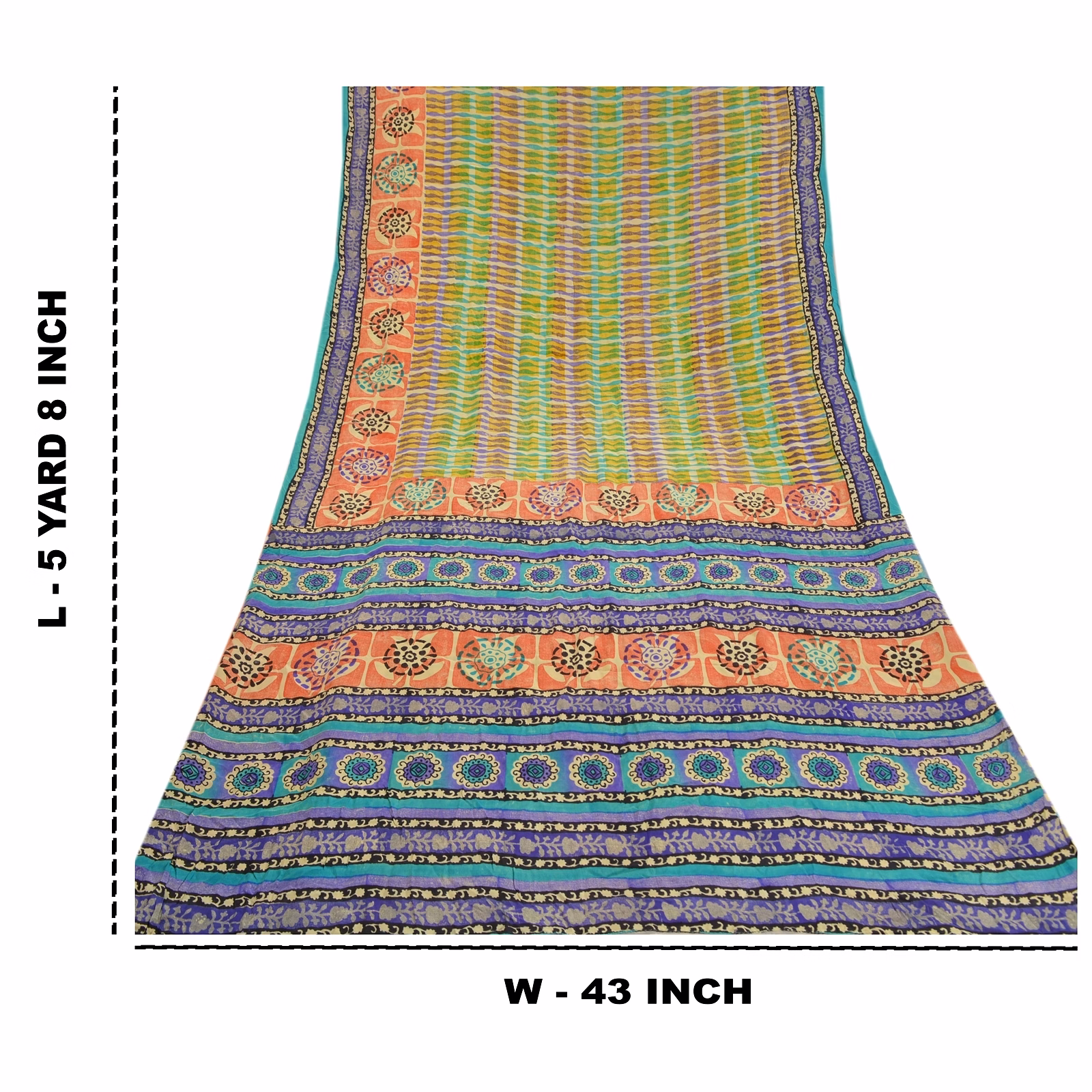 Sanskriti Vintage Multi Indian Sarees Pure Crepe Silk Printed Sari Craft Fabric, PRC-16350 image 9