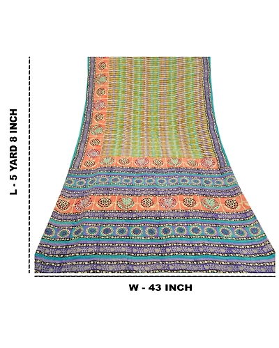 Sanskriti Vintage Multi Indian Sarees Pure Crepe Silk Printed Sari Craft Fabric, PRC-16350-Multi-Printed Floral Design-Pure Crepe Silk-9