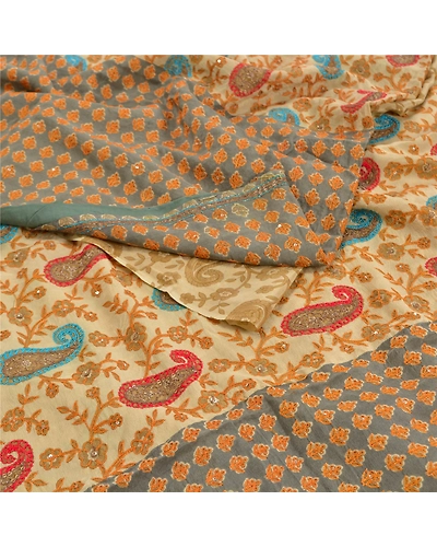 Sanskriti Vintage Green Ari Embroidered Sarees Pure Crepe Silk Sari Craft Fabric, PRC-16362-Green-Printed Floral Design-Pure Crepe Silk-1