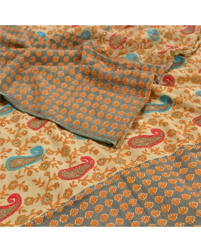 Sanskriti Vintage Green Ari Embroidered Sarees Pure Crepe Silk Sari Craft Fabric, PRC-16362-Green-Printed Floral Design-Pure Crepe Silk-2