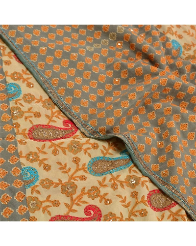Sanskriti Vintage Green Ari Embroidered Sarees Pure Crepe Silk Sari Craft Fabric, PRC-16362-Green-Printed Floral Design-Pure Crepe Silk-5